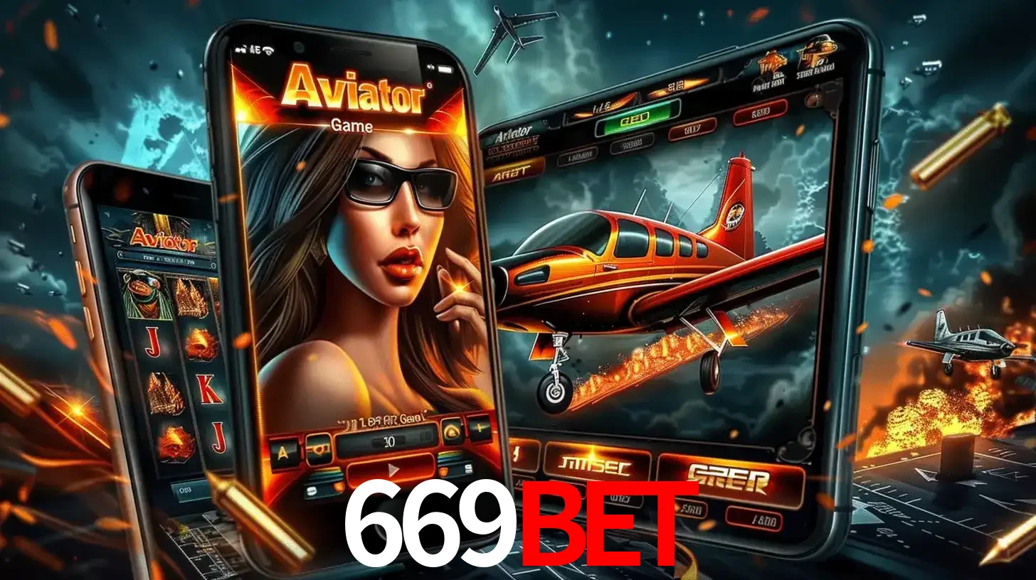 O popular jogo de apostas Aviator exibido em vários celulares e tablets, mostrando a interface emocionante e a ação de voo disponíveis para jogar agora no 669BET.