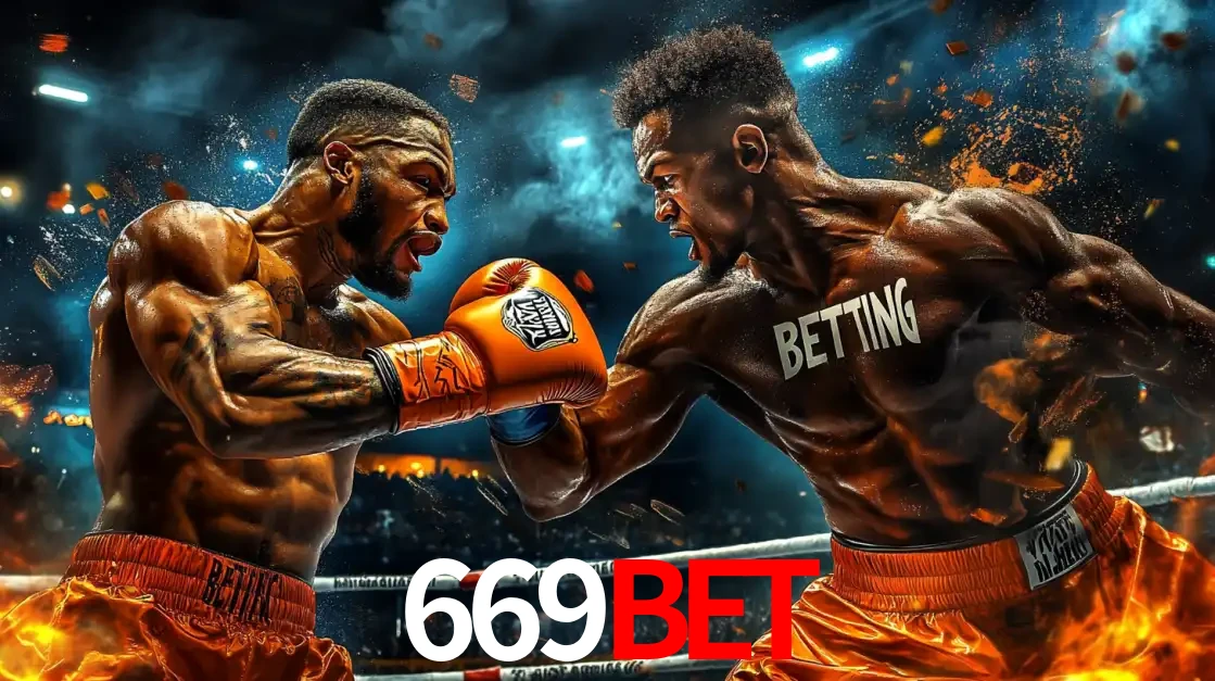 Dois boxeadores em uma luta intensa e explosiva, representando a adrenalina e as oportunidades de apostas em esportes de combate disponíveis na plataforma 669BET.