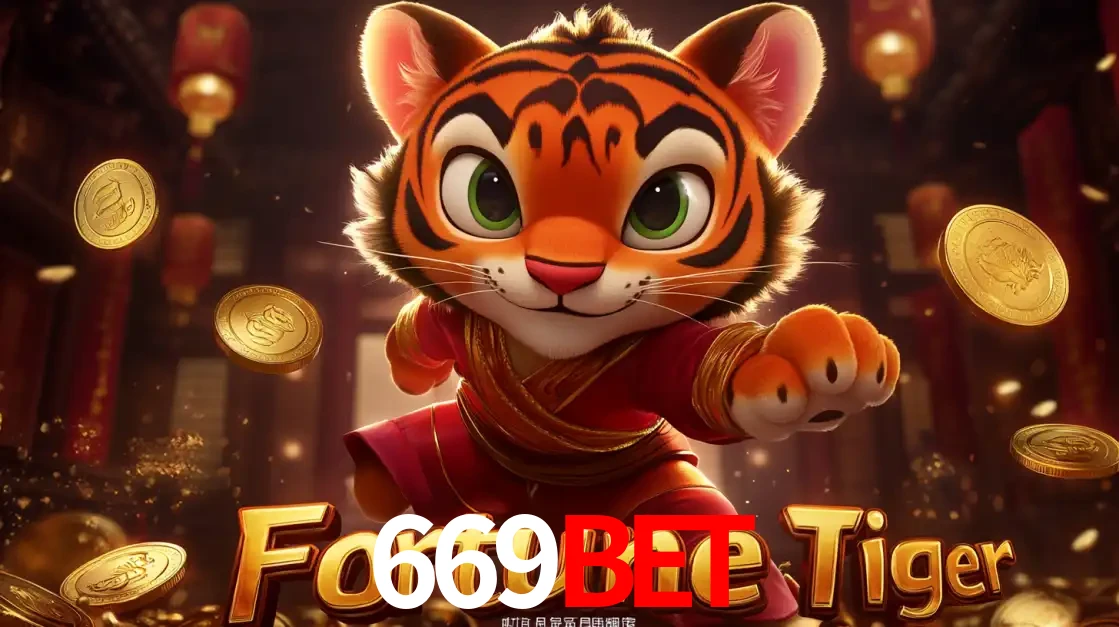 O carismático mascote do jogo de slot Fortune Tiger, um tigre fofo em pose de artes marciais, pronto para trazer sorte e multiplicadores de ganhos no cassino online 669BET.